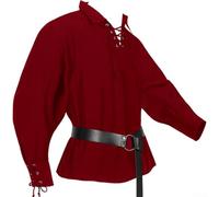 Camicia da uomo medievale rinascimentale pirata del XVIII secolo a maniche lunghe con scollo a V t-shirt per cosplay, Halloween, feste, club, abbigliamento casual, blu tinta unita, verde militare