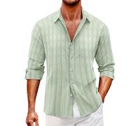 Camicia da uomo nera - camicie da uomo a maniche lunghe, in jacquard, senza stiratura, a maniche lunghe, per il tempo libero, camicia da lavoro, slim fit, in cotone, a maniche lunghe, verde, L