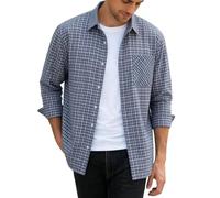 Camicia da uomo oversize da falegname, a maniche lunghe, a quadretti, in cotone, per il tempo libero, business, casual, da lavoro, classica, vintage, morbida e comoda per il tempo libero, R blu 2
