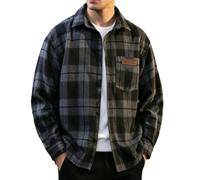 Camicia da uomo oversize da falegname, a maniche lunghe, a quadretti, in cotone, per lavoro, casual, classica, vintage, morbida, confortevole, per il tempo libero, O nero., XXXXL