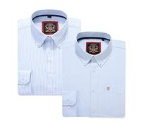 Camicia da uomo Oxford abbottonata 1 Pianura + 1 A strisce Set combinato, Ufficio o Weekender, Autentico tessuto Oxford, 12 colori. (Pack of 2 Shirts,Sky Blue,L)