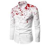 Camicia da uomo per feste di Halloween con stampa macchie di sangue, a maniche lunghe, colletto rovesciato, maglietta spaventosa, camicia a maniche lunghe per il tempo libero con stampa accattivante
