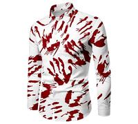 Camicia da uomo per feste di Halloween con stampa macchie di sangue, a maniche lunghe, colletto rovesciato, maglietta spaventosa, camicia a maniche lunghe per il tempo libero con stampa accattivante