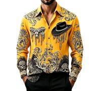 Camicia da uomo per Halloween, cappello da cowboy con teschio grafico e
