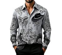Camicia da uomo per Halloween, cappello da cowboy con teschio grafico e