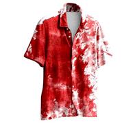 Camicia da uomo per Halloween, con stampa 3D, per il tempo libero, con bottoni, a maniche corte, da uomo, con schizzi di sangue, con teschio, a maniche corte, da uomo, basic rever, D01 rosso mattone