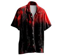 Camicia da uomo per Halloween, con stampa 3D, per il tempo libero, con bottoni, a maniche corte, da uomo, con schizzi di sangue, con teschio, a maniche corte, da uomo, basic rever, B01 Nero, M