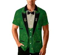 Camicia da uomo per il giorno di San Patrizio divertente maglietta stampata 3D irlandese a maniche corte top Lucky Green Shamrock Tee casual button down slim fit camicetta verde Irlanda Holiday Outfit