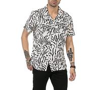 Camicia da uomo per il tempo libero, a maniche corte, stampa animale, tessuto leggero bianco M