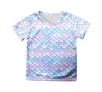 Camicia da uomo per il tempo libero con stampa a squame di pesce multicolore per bambini | maglietta estiva a maniche corte per ragazzi e ragazze, Blu, 12-13 Anni