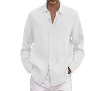 Camicia da uomo per il tempo libero, in cotone e lino, con colletto rovesciato, a maniche lunghe, taglie forti, taglio ampio