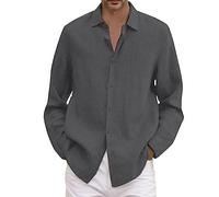 Camicia da uomo per il tempo libero, in cotone e lino, con colletto rovesciato, a maniche lunghe, taglie forti, taglio ampio