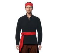 Camicia da uomo pirata vichinga medievale, costume celtico rinascimentale, steampunk, gotico, camicia a maniche lunghe, con lacci, per Halloween, Hobbit, Nero , 3XL