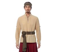 Camicia da uomo pirata vichinga medievale, costume celtico rinascimentale, steampunk, gotico, camicia a maniche lunghe, con lacci, per Halloween, Hobbit, cachi, XXXL