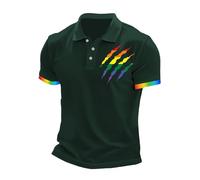 Camicia da uomo Rainbow Gay Polo con abbottonatura, per il tempo libero, a maniche corte, LGBT, camicia estiva a maniche corte, sportiva, Pride Month, vestibilità comoda, da uomo, O verde scuro, 4XL
