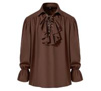 Camicia da uomo retrò rinascimentale steampunk vittoriana a maniche lunghe con colletto jabot medievale pirata allacciata top, Caff, L