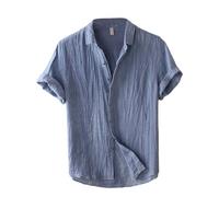 Camicia da uomo retrò sgualcita casual sottile traspirante a mezza manica in cotone lino con scollo a V, Blu, 4XL
