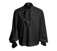 Camicia da uomo rinascimentale steampunk vittoriano a maniche lunghe con colletto jabot camicia medievale top camicie western camicie casual camicie cosplay costume, Nero , L