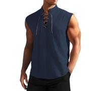 Camicia da uomo senza maniche, stile retrò, in puro cotone, stile medievale, per eventi storici e cosplay, Marina Militare, XL
