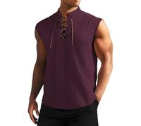 Camicia da uomo senza maniche, stile retrò, in puro cotone, stile medievale, per eventi storici e cosplay, Rosso, S