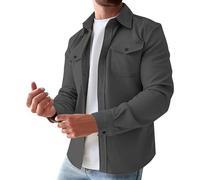 Camicia da uomo Sherpa giacca casual a maniche lunghe button down leggera camicia cappotti con tasche con patta, Gary Oscuro, S