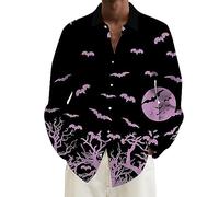 Camicia da uomo spaventosa a maniche lunghe con bottoni, a tema vacanza, da spiaggia, stile retrò, rosa, 5XL