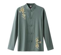 Camicia da uomo stile cinese tradizionale vestibilità regolare button down fisherman camicia manica lunga tang costume arti marziali kung fu tai chi tang tuta uniforme comoda top abbigliamento da