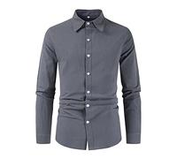 Camicia da Uomo Tinta unita Traspirante Camicie Casual Manica Lunga Classico Collo Con Bottoni Leggero Camicia Casual Spiaggia Regular Fit Uomini Camicie, Gy2, L