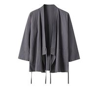 Camicia da uomo turchese da uomo in lino, a maniche lunghe, colletto alto, tradizionale, casual, taglie forti, colore marrone, grigio., 7XL