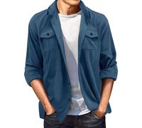 Camicia da uomo Upf50+, protezione UV, a maniche lunghe, funzionale, in pelle scamosciata, traspirante, ad asciugatura rapida, casual, con tasche con patta, Blu, 3XL