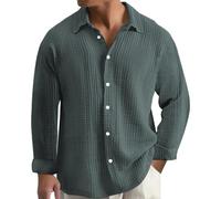 Camicia da uomo, vestibilità normale, a maniche lunghe, da uomo, per il tempo libero, normale, in mussola, a maniche lunghe, in cotone, comoda, traspirante, per le vacanze, grigio., XL