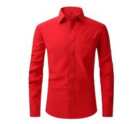 Camicia Da Uomo Vestibilità Regolare, Elasticizzata In 4 Direzioni, Semplice, Casual, A Maniche Lunghe, con Taschino, per Lavoro, Ufficio, Matrimonio, Estate, Giacca per Uomo, Adulto, Rosso Xxl