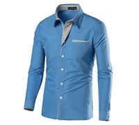 Camicia da uomo, vestibilità regolare, non necessita di stiratura, taglio dritto, per il tempo libero, da uomo, in tinta unita, business, slim, Blu, L