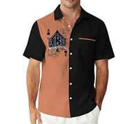 Camicia da uomo vintage da poker bowling anni '50 retrò a maniche corte abbottonatura camicie hawaiane, Nero e arancione., S