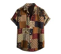Camicia da uomo vintage, leggera, estiva, con vento etnico, retr? comoda, a maniche corte, da spiaggia, da uomo, per il tempo libero, per lo sport, da spiaggia, da uomo, a maniche corte, giallo., m