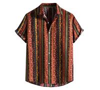 Camicia da uomo vintage, leggera, estiva, con vento etnico, retrò, comoda, a maniche corte, da spiaggia, da uomo, per il tempo libero, per lo sport, da spiaggia, da uomo, a maniche corte, Colore: