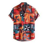 Camicia da uomo vintage, leggera, estiva, con vento etnico, retrò, comoda, a maniche corte, da spiaggia, da uomo, per il tempo libero, per lo sport, da spiaggia, da uomo, a maniche corte, Colore: