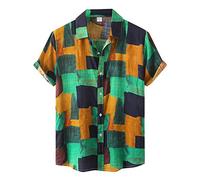 Camicia da uomo vintage, leggera, estiva, con vento etnico, retrò, comoda, a maniche corte, da spiaggia, da uomo, per il tempo libero, per lo sport, da spiaggia, da uomo, a maniche corte, verde, 3XL