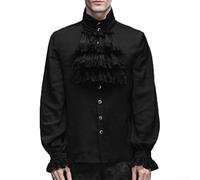 Camicia da uomo vittoriana gotica increspata steampunk pirata camicetta a maniche lunghe rinascimentale medievale costume top per cosplay festa bianco nero (2XL nero)