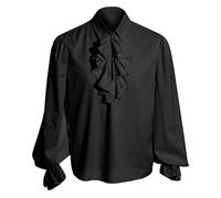 Camicia da uomo vittoriana steampunk con colletto a volant medievale rinascimentale pirata vampiro camicetta gotica manica lunga cosplay costume top per feste (L nero)