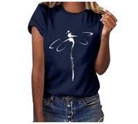 Camicia dal design italiano a maniche corte, maglietta a tunica da donna, maniche a 3/4, Blu marino, S