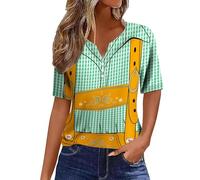 Camicia dal design italiano casual da donna con scollo a V e dettagli bottoni, stampa birreria perfetta per l'uso quotidiano, maglietta basic versatile facile da pulire per abbigliamento messicano