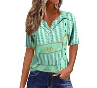 Camicia dal design italiano casual da donna con scollo a V e dettagli bottoni, stampa birreria perfetta per l'uso quotidiano, maglietta basic versatile facile da pulire per abbigliamento messicano
