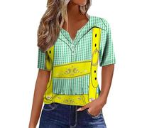 Camicia dal design italiano casual da donna con scollo a V e dettagli bottoni, stampa birreria perfetta per l'uso quotidiano, maglietta basic versatile facile da pulire per abbigliamento messicano