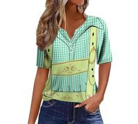 Camicia dal design italiano casual da donna con scollo a V e dettagli bottoni, stampa birreria perfetta per l'uso quotidiano, maglietta basic versatile facile da pulire per abbigliamento messicano