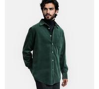 Camicia dal taglio dritto con colletto alla francese, maniche lunghe, in velluto Verde S Tinta unita