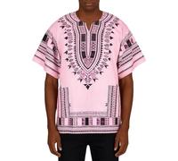 Camicia Dashiki a Maniche Lunghe con Bottoni Taglia Grande Camicia Dashiki Africana Stile Tradizionale con Stampa Floreale Tribali Colorati Abbigliamento Classico Estate Festival, rosa, 6XL