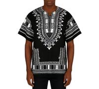 Camicia Dashiki a Maniche Lunghe con Bottoni Taglia Grande Camicia Dashiki Africana Stile Tradizionale con Stampa Floreale Tribali Colorati Abbigliamento Classico Estate Festival, Nero , M