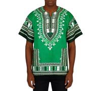 Camicia Dashiki a Maniche Lunghe con Bottoni Taglia Grande Camicia Dashiki Africana Stile Tradizionale con Stampa Floreale Tribali Colorati Abbigliamento Classico Estate Festival, Verde, XL