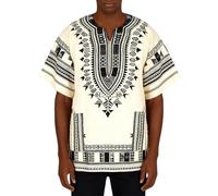 Camicia Dashiki a Maniche Lunghe con Bottoni Taglia Grande Camicia Dashiki Africana Stile Tradizionale con Stampa Floreale Tribali Colorati Abbigliamento Classico Estate Festival, beige, S